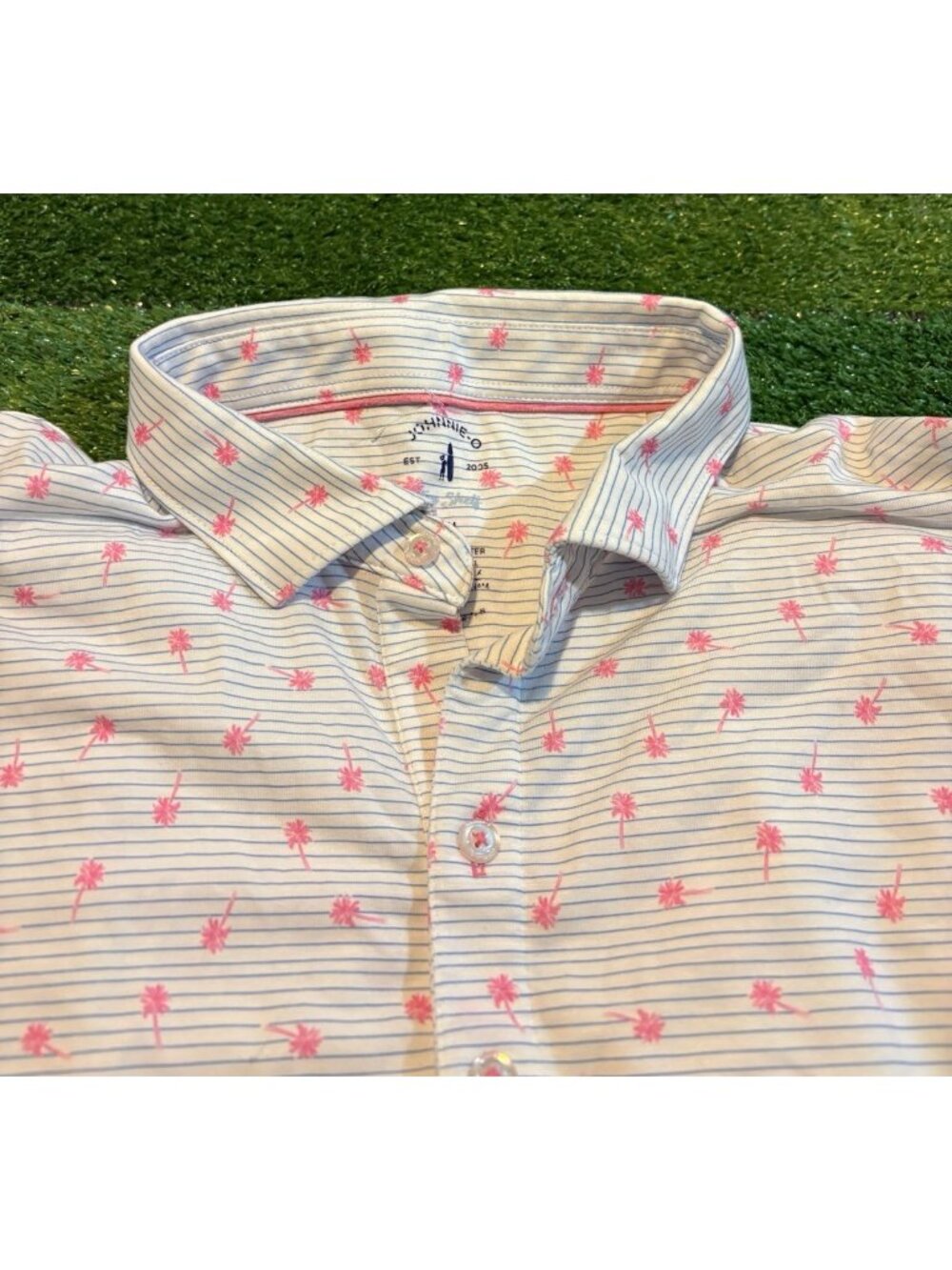 Johnnie O polo mens XL white pink lighweight uv protection palm tree top shelf